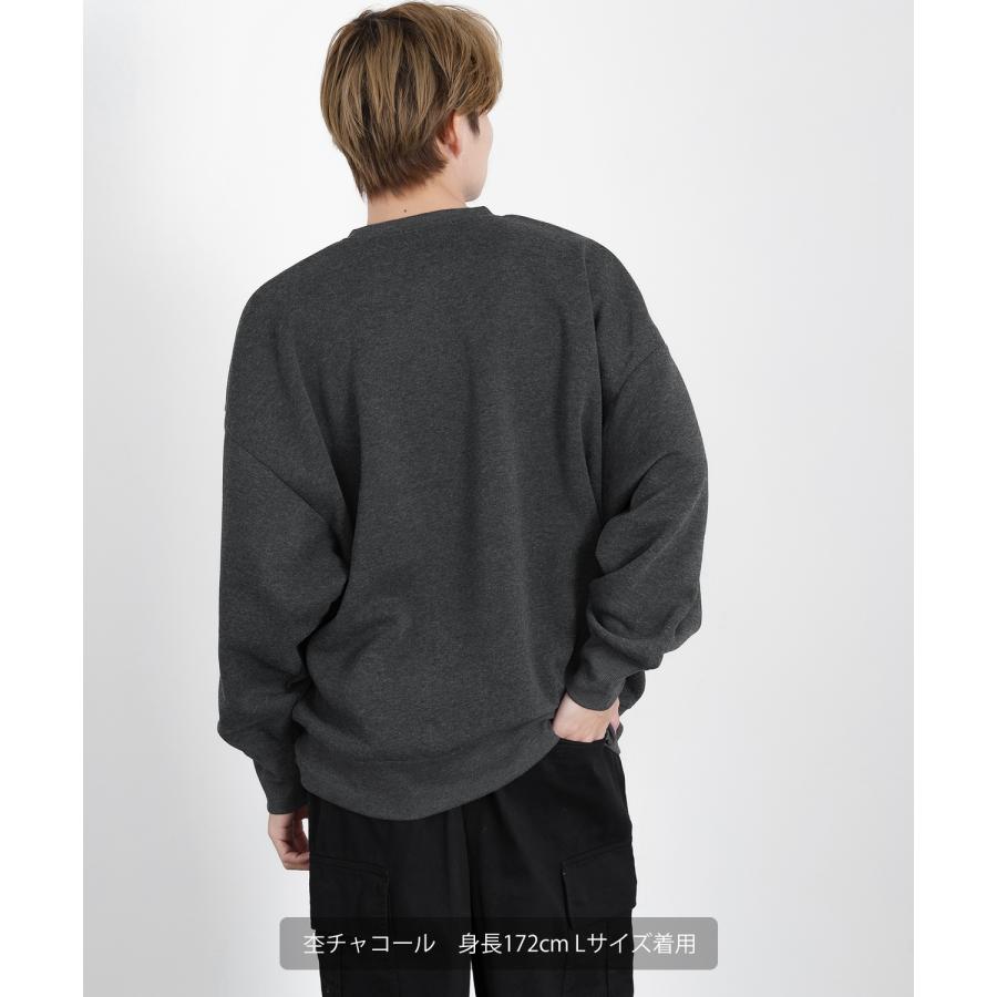 トレーナー メンズ コットンタッチ 裏起毛 無地 スウェット クルーネック ドルマンスリーブ オーバーサイズ 大きめ ストリート シンプル スケーター 韓国 | improves | 13