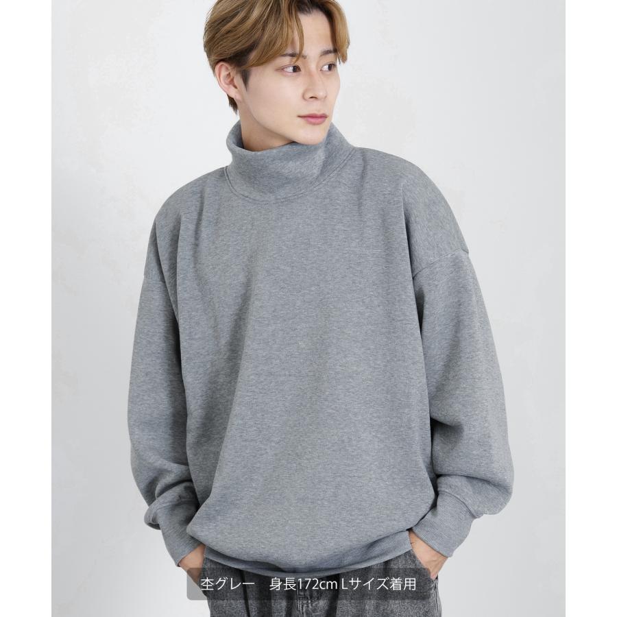 トレーナー メンズ コットンタッチ 裏起毛 無地 スウェット ハイネック ドルマンスリーブ オーバーサイズ 大きめ ストリート シンプル スケーター 韓国 | improves | 09