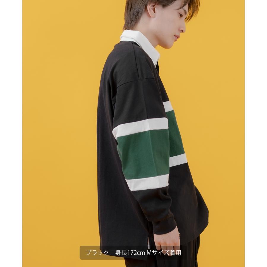 ポロシャツ メンズ コットン 切り替え ボーダー 長袖 ラガーシャツ ビッグサイズ オーバーサイズ 古着MIX アメカジ ストリート スケーター カジュアル 西海岸 | improves | 19