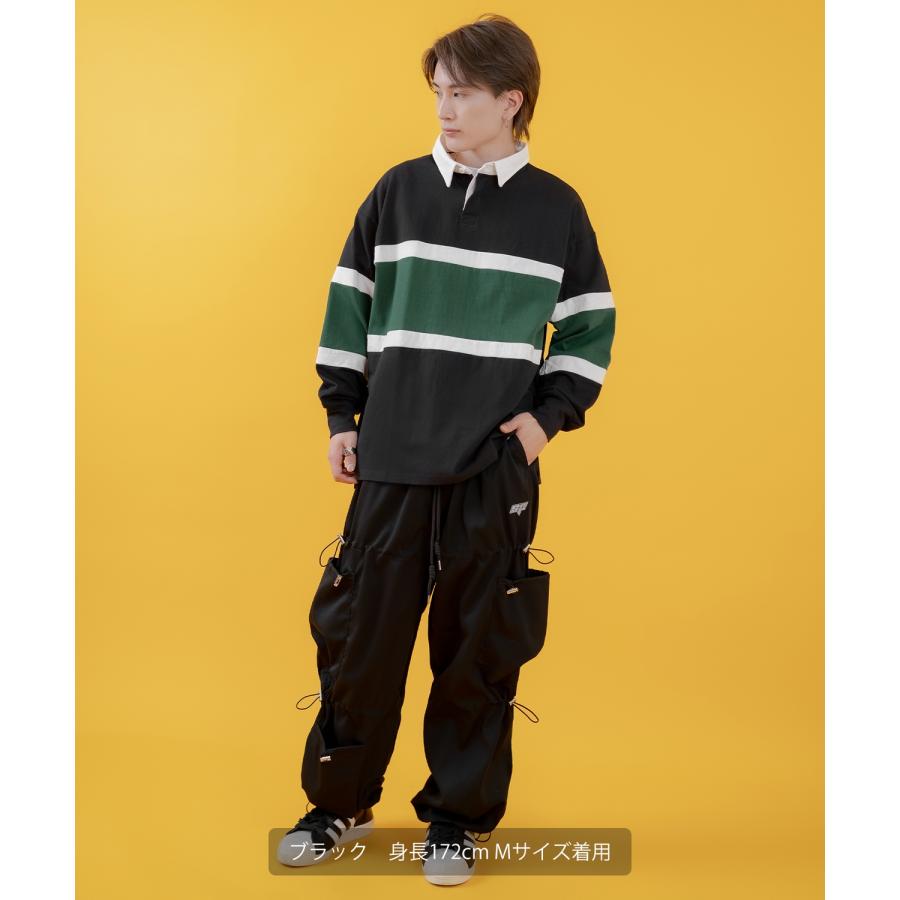 ポロシャツ メンズ コットン 切り替え ボーダー 長袖 ラガーシャツ ビッグサイズ オーバーサイズ 古着MIX アメカジ ストリート スケーター カジュアル 西海岸 | improves | 21