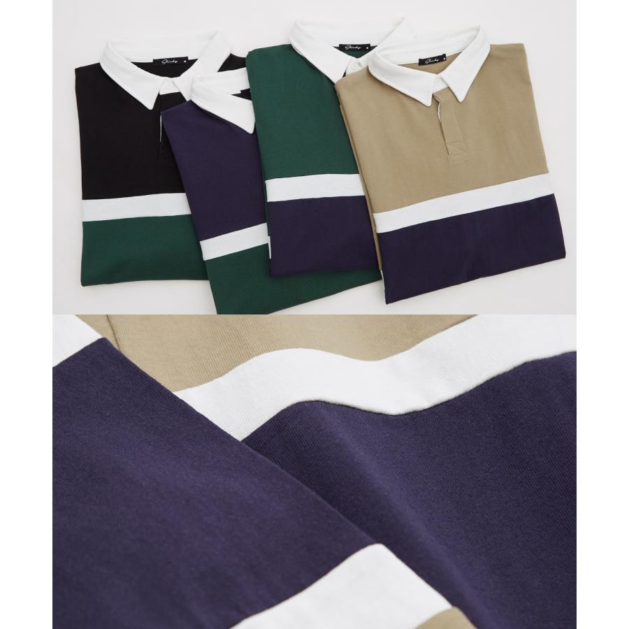 ポロシャツ メンズ コットン 切り替え ボーダー 長袖 ラガーシャツ ビッグサイズ オーバーサイズ 古着MIX アメカジ ストリート スケーター カジュアル 西海岸 | improves | 22