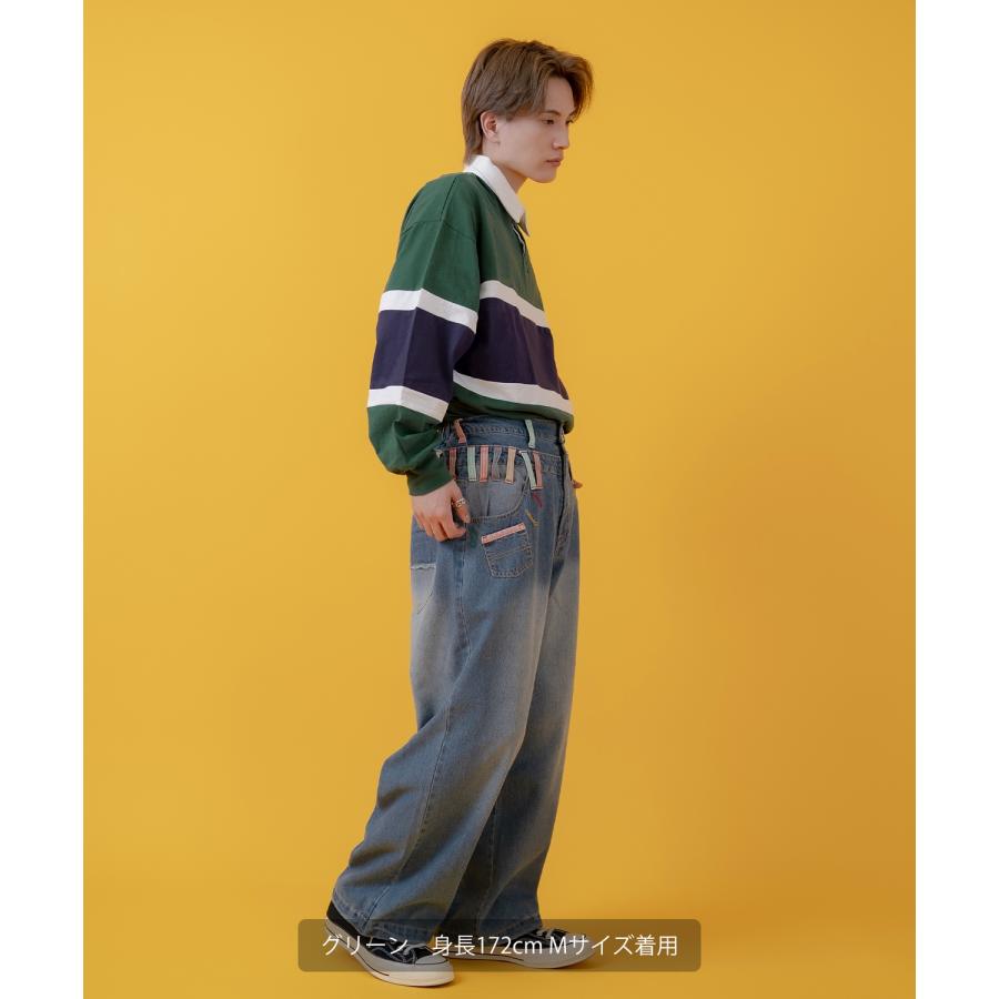 ポロシャツ メンズ コットン 切り替え ボーダー 長袖 ラガーシャツ ビッグサイズ オーバーサイズ 古着MIX アメカジ ストリート スケーター カジュアル 西海岸 | improves | 12