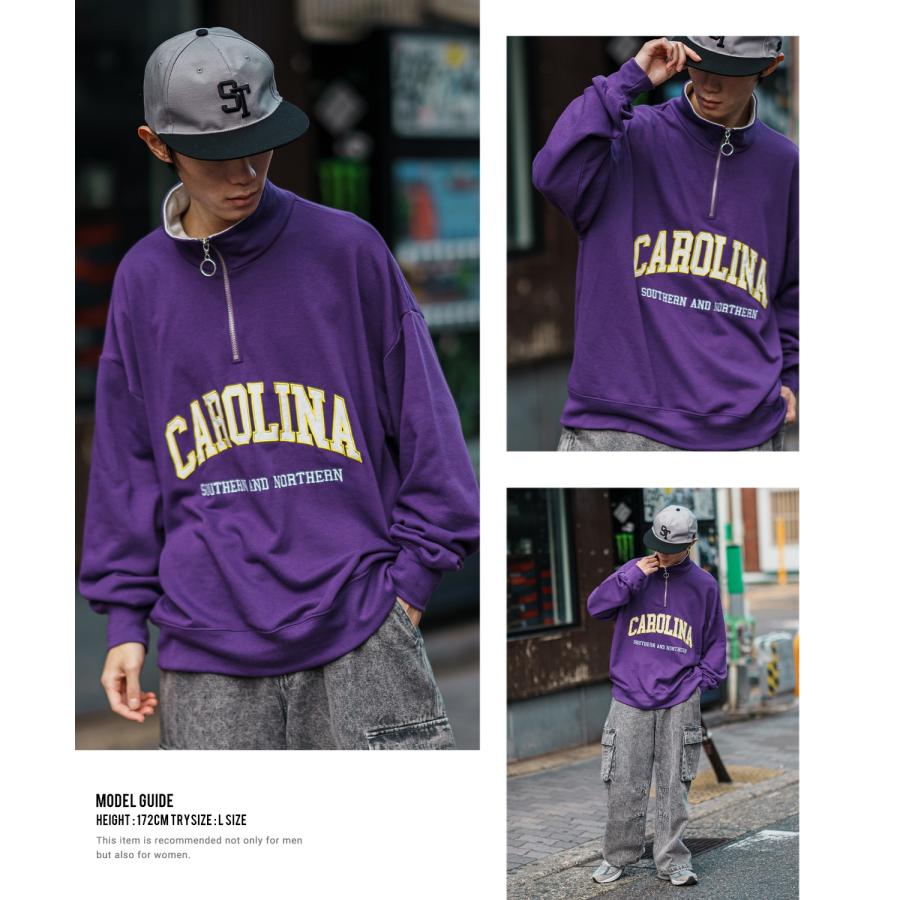 トレーナー メンズ ハーフジップ 裏毛スウェット カレッジロゴ 刺しゅう ツイルロゴ ビッグサイズ オーバーサイズ 古着MIX アメカジ ストリート スケーター | improves | 18