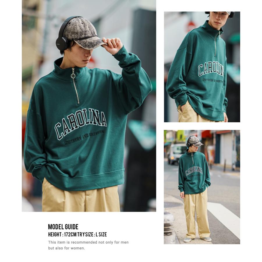 トレーナー メンズ ハーフジップ 裏毛スウェット カレッジロゴ 刺しゅう ツイルロゴ ビッグサイズ オーバーサイズ 古着MIX アメカジ ストリート スケーター | improves | 21