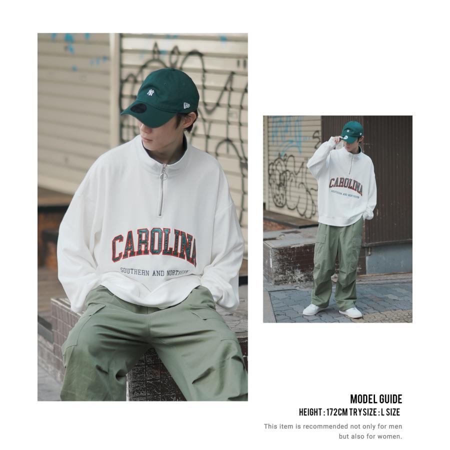 トレーナー メンズ ハーフジップ 裏毛スウェット カレッジロゴ 刺しゅう ツイルロゴ ビッグサイズ オーバーサイズ 古着MIX アメカジ ストリート スケーター | improves | 09