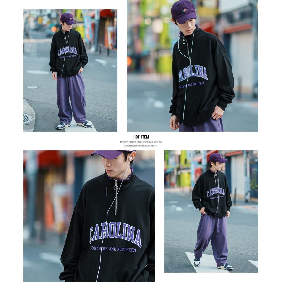 トレーナー メンズ ハーフジップ 裏毛スウェット カレッジロゴ 刺しゅう ツイルロゴ ビッグサイズ オーバーサイズ 古着MIX アメカジ ストリート スケーター | improves | 12