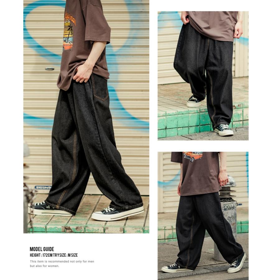 ワイドパンツ メンズ ワイドデニム カラーデニム ジーンズ バルーンシルエット コットン ストリート アメカジ カジュアル 韓国ファッション | improves | 15