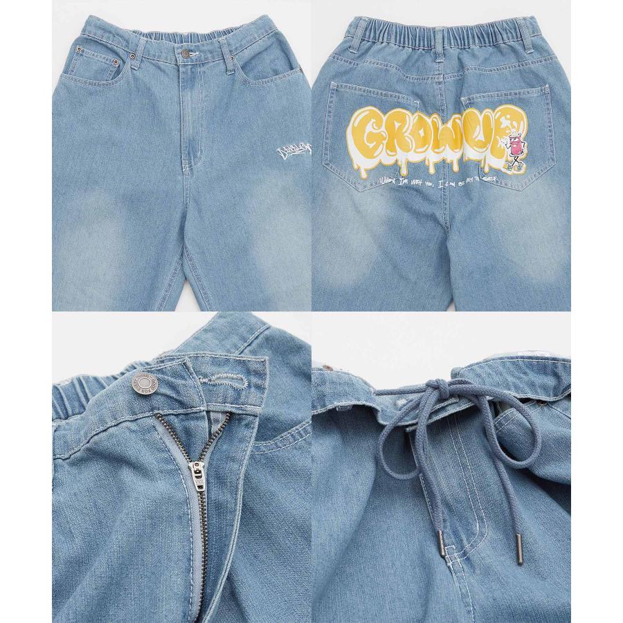 バギーパンツ メンズ ヒッププリント バックプリント ワイドパンツ デニム ツイル イージーパンツ ジーンズ タギング 大きめ アメカジ スケーター ストリート | improves | 20