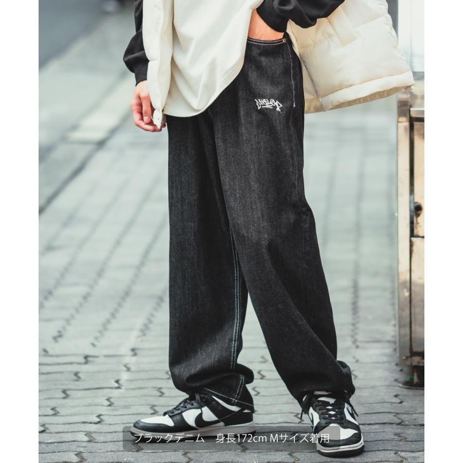 バギーパンツ メンズ ヒッププリント バックプリント ワイドパンツ デニム ツイル イージーパンツ ジーンズ タギング 大きめ アメカジ スケーター ストリート | improves | 07