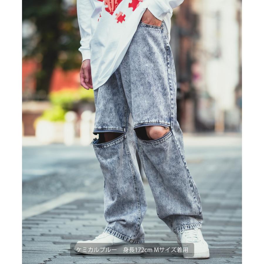 バギーパンツ メンズ ケミカルウォッシュ ZIP ファスナー デニムパンツ ツイルパンツ ワイドパンツ ジーンズ デザインパンツ 大きめ スケーター ストリート | improves | 16