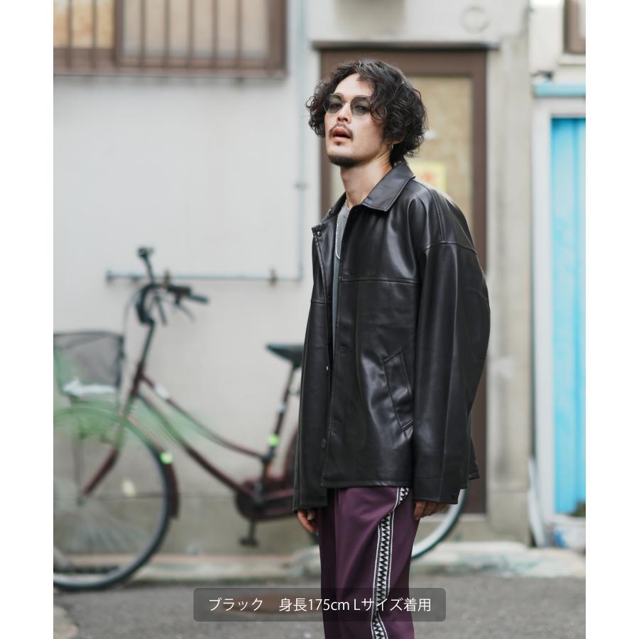カーコート メンズ PU レザージャケット ライダースジャケット アウター ブルゾン ショートコート オーバーサイズ 大きめ アメカジ カジュアル ストリート 大人 | improves | 05