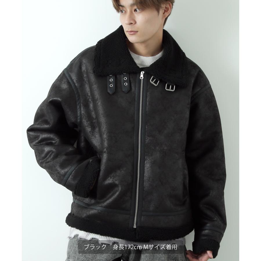 黒のラムレザー皮革ジャケット ムートンB-3裏起毛 ２XL　真冬/超極暖アウター improves（インプローブス） ブルゾン メンズ 裏ボア フェイクムートン