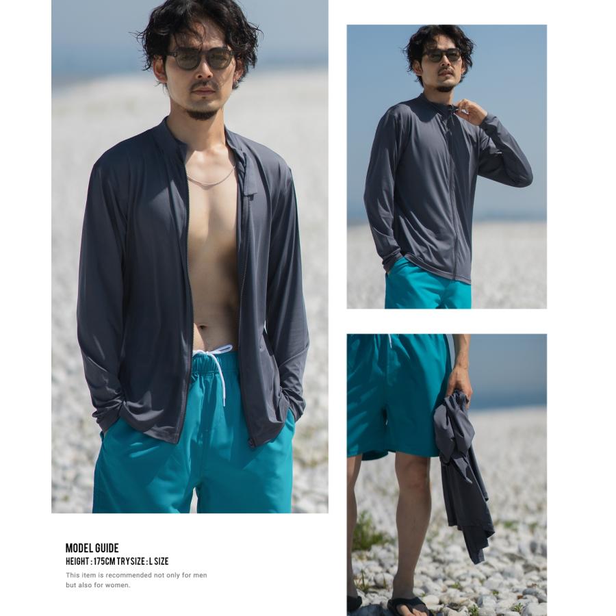 ラッシュガード メンズ フロントジップ ジップアップ ライトアウター 水着 海水浴  アメカジ カジュアル サーフ サーファー ストリート 西海岸 大人カジュアル | improves | 21