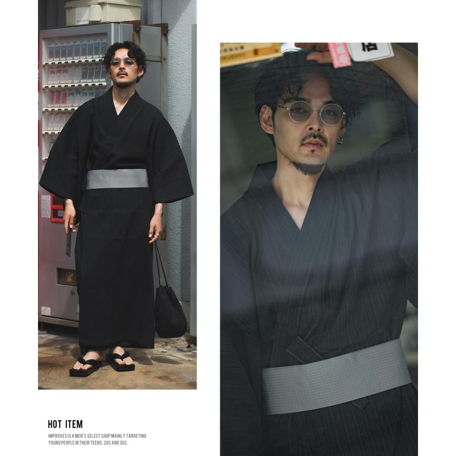 浴衣 メンズ 帯 下駄 扇子 信玄袋 ワンタッチ角帯 夏 祭り 縁日 日本 着物 ブラック ネイビー | improves | 06