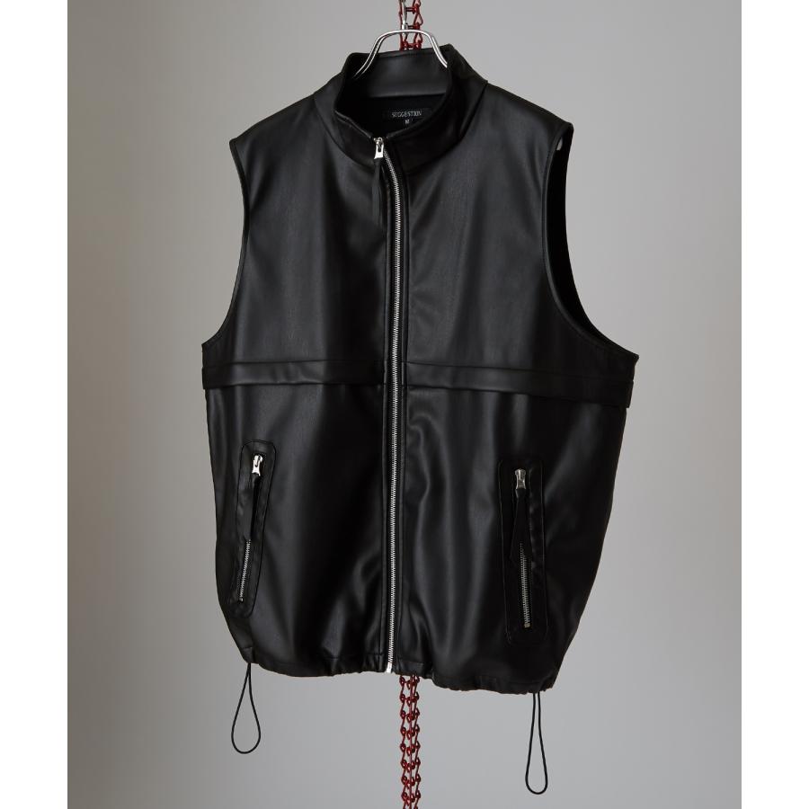 ベスト メンズ レザーベスト ライダース レイヤード 重ね着 合皮 シンセティックレザー PUレザー アメカジ カジュアル  韓国ファッション 古着MIX きれいめ | improves | 11