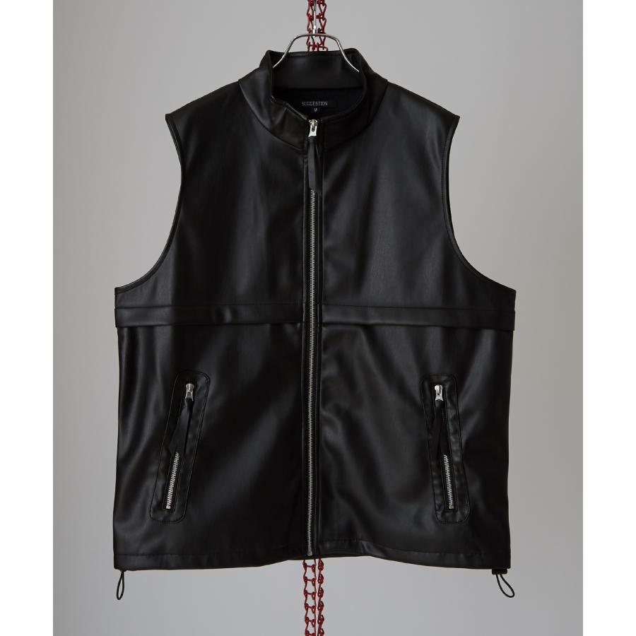 ベスト メンズ レザーベスト ライダース レイヤード 重ね着 合皮 シンセティックレザー PUレザー アメカジ カジュアル  韓国ファッション 古着MIX きれいめ | improves | 12