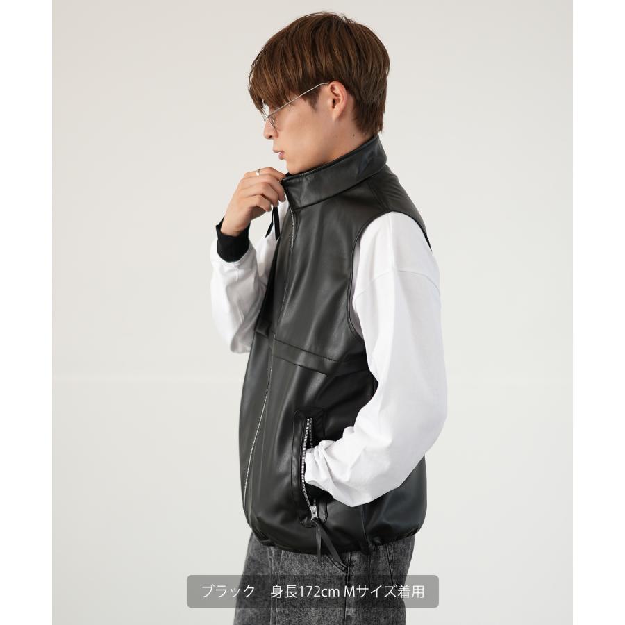 ベスト メンズ レザーベスト ライダース レイヤード 重ね着 合皮 シンセティックレザー PUレザー アメカジ カジュアル  韓国ファッション 古着MIX きれいめ | improves | 04