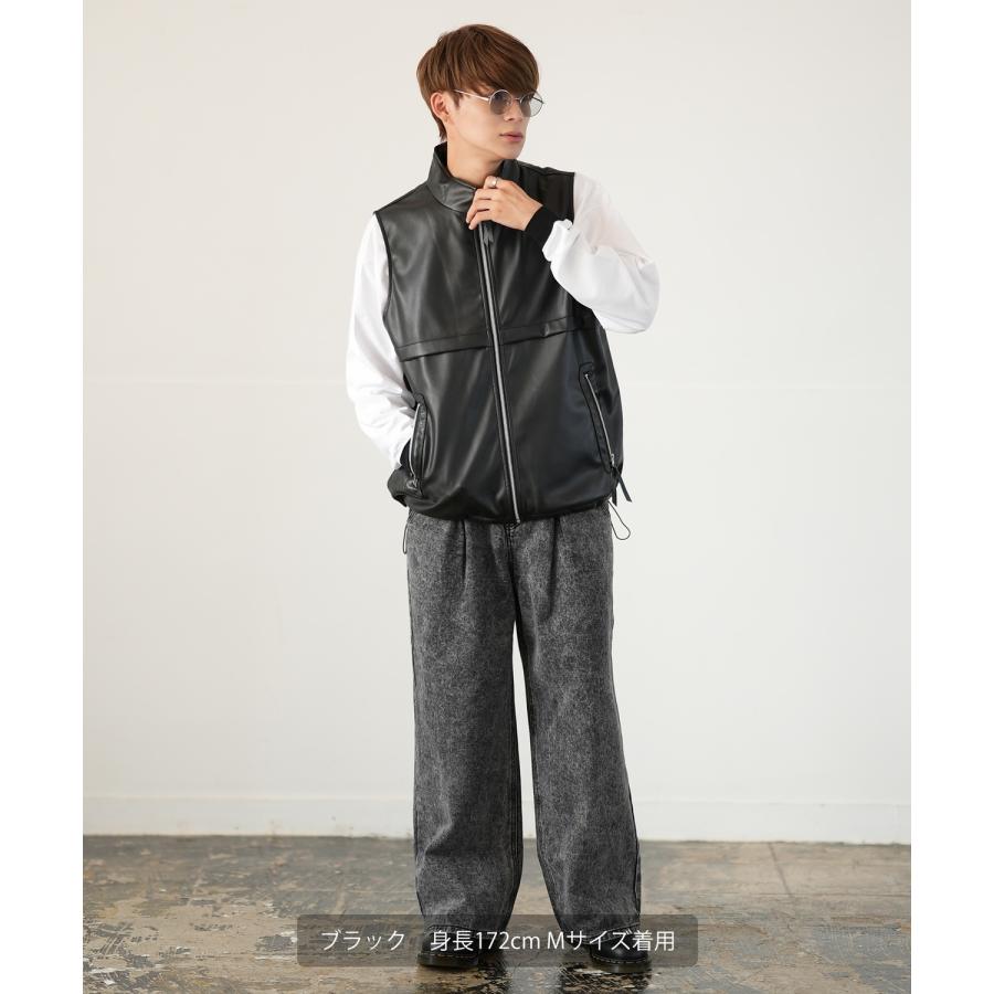 ベスト メンズ レザーベスト ライダース レイヤード 重ね着 合皮 シンセティックレザー PUレザー アメカジ カジュアル  韓国ファッション 古着MIX きれいめ | improves | 06