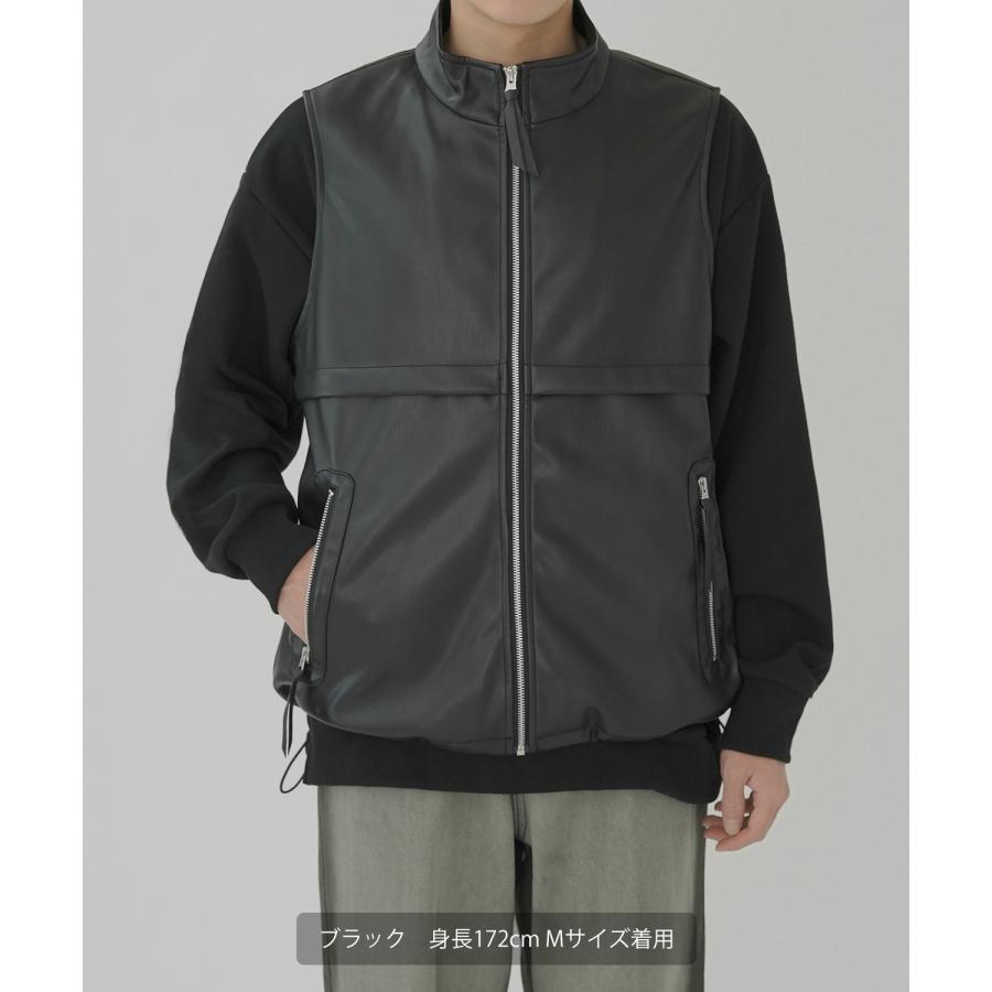 ベスト メンズ レザーベスト ライダース レイヤード 重ね着 合皮 シンセティックレザー PUレザー アメカジ カジュアル  韓国ファッション 古着MIX きれいめ | improves | 07