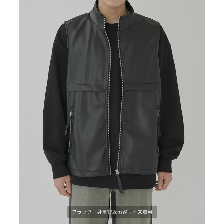 ベスト メンズ レザーベスト ライダース レイヤード 重ね着 合皮 シンセティックレザー PUレザー アメカジ カジュアル  韓国ファッション 古着MIX きれいめ | improves | 10