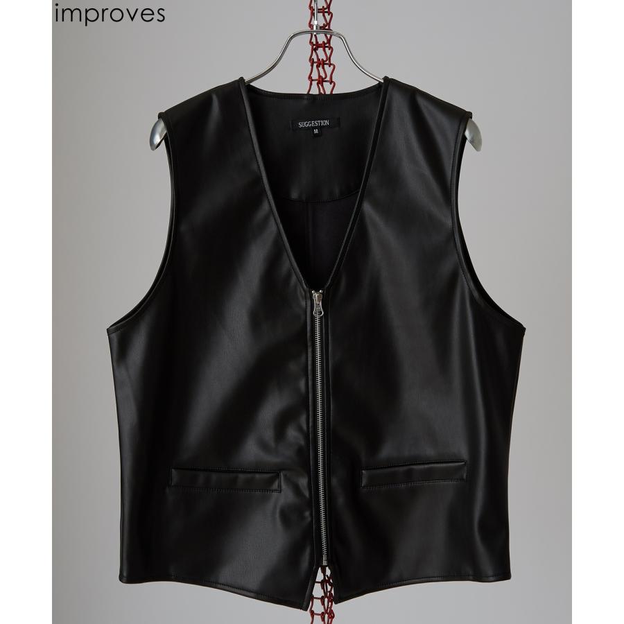 ベスト メンズ レザーベスト ライダース レイヤード 重ね着 合皮 シンセティックレザー PUレザー アメカジ カジュアル  韓国ファッション 古着MIX きれいめ | improves