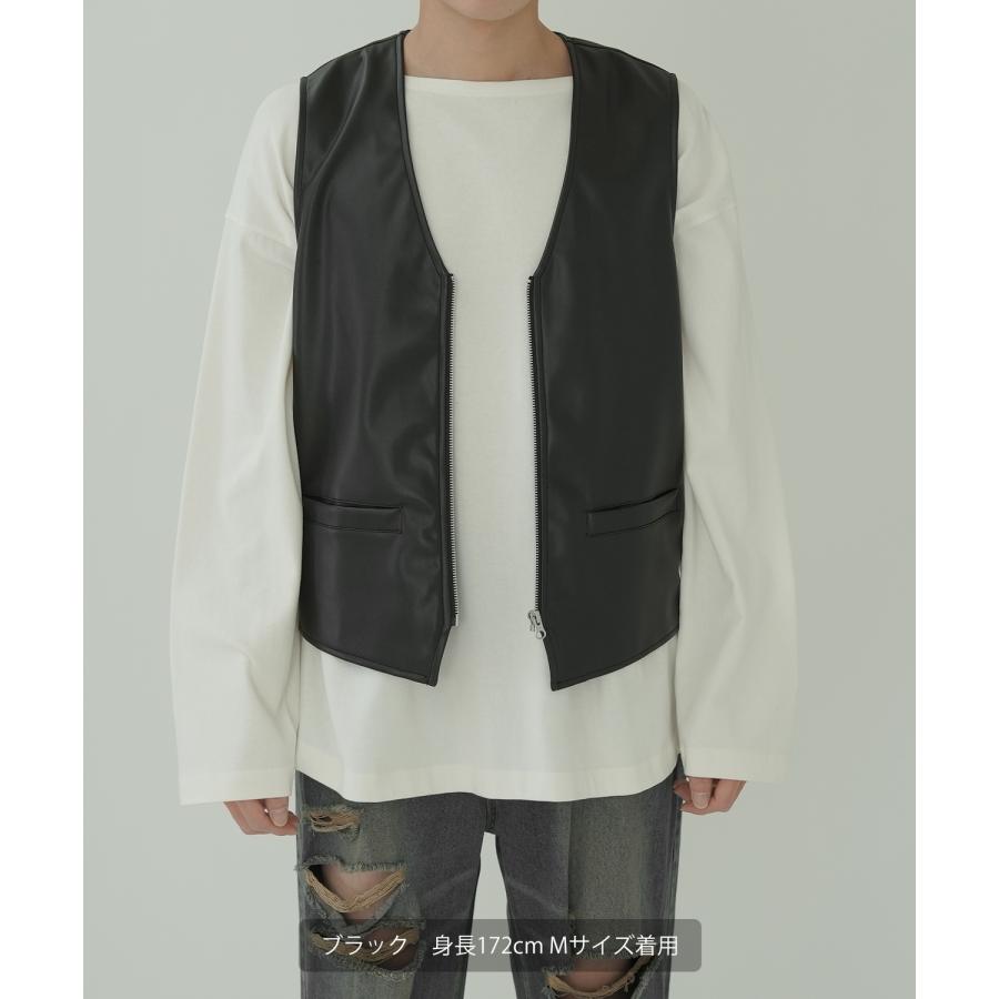 ベスト メンズ レザーベスト ライダース レイヤード 重ね着 合皮 シンセティックレザー PUレザー アメカジ カジュアル  韓国ファッション 古着MIX きれいめ | improves | 03