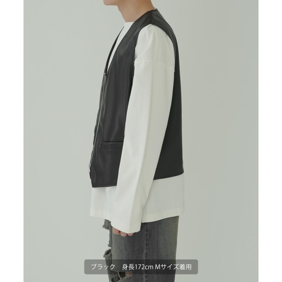 ベスト メンズ レザーベスト ライダース レイヤード 重ね着 合皮 シンセティックレザー PUレザー アメカジ カジュアル  韓国ファッション 古着MIX きれいめ | improves | 04