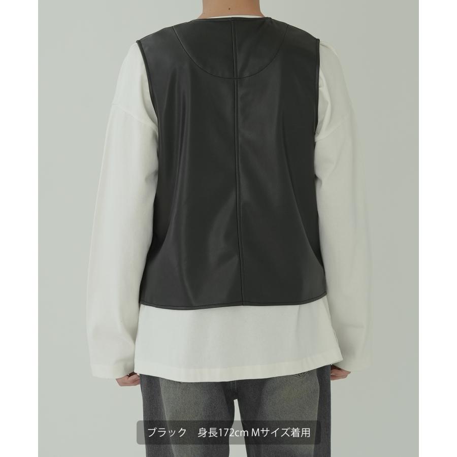 ベスト メンズ レザーベスト ライダース レイヤード 重ね着 合皮 シンセティックレザー PUレザー アメカジ カジュアル  韓国ファッション 古着MIX きれいめ | improves | 05