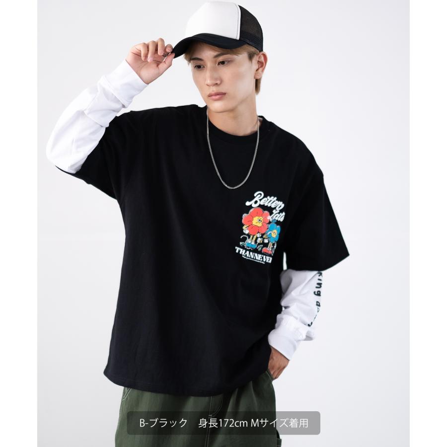 Tシャツ メンズ 重ね着 レイヤード アンサンブル プリントTシャツ 半袖Tシャツ 長袖Tシャツ ロンT ゆったり アメカジ カジュアル ストリート スケーター | improves | 17