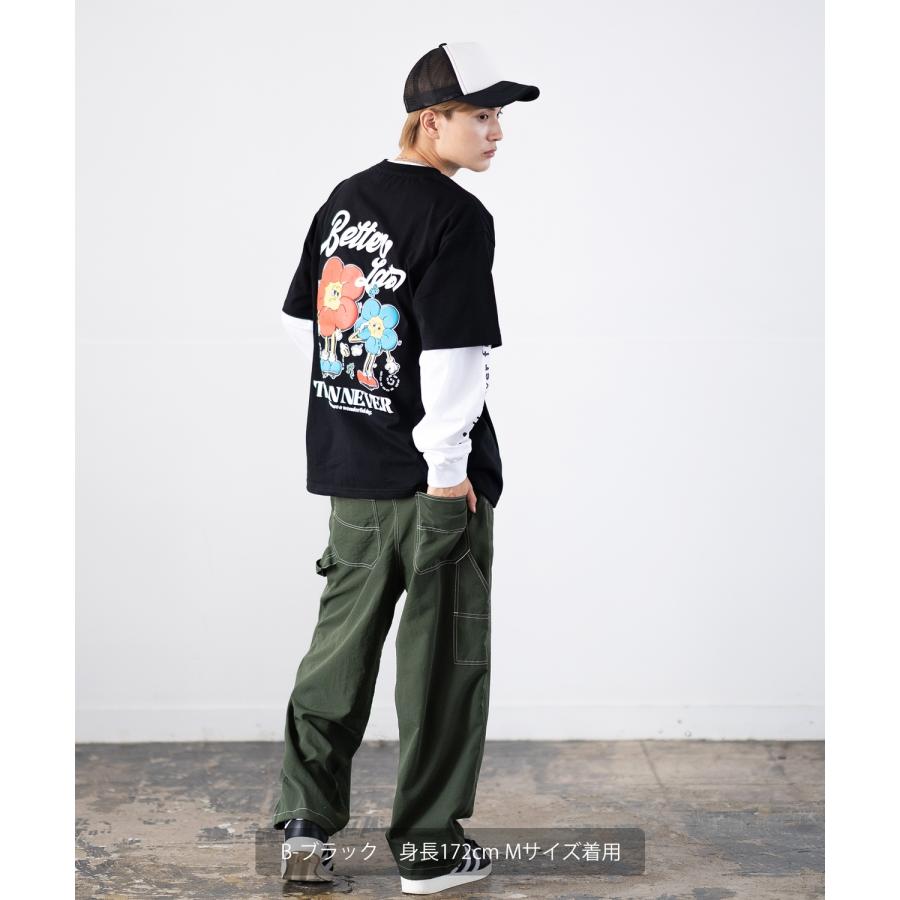 Tシャツ メンズ 重ね着 レイヤード アンサンブル プリントTシャツ 半袖Tシャツ 長袖Tシャツ ロンT ゆったり アメカジ カジュアル ストリート スケーター | improves | 18