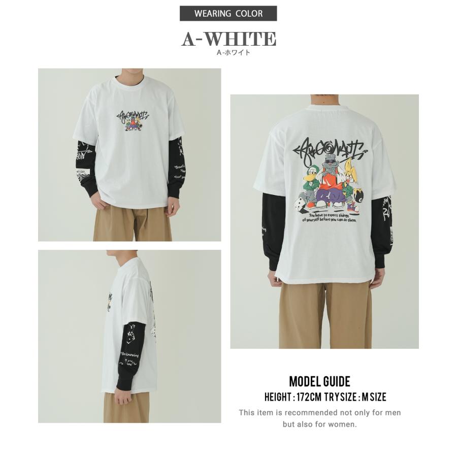Tシャツ メンズ 重ね着 レイヤード アンサンブル プリントTシャツ 半袖Tシャツ 長袖Tシャツ ロンT ゆったり アメカジ カジュアル ストリート スケーター | improves | 08