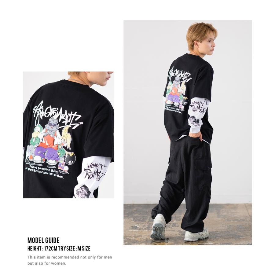Tシャツ メンズ 重ね着 レイヤード アンサンブル プリントTシャツ 半袖Tシャツ 長袖Tシャツ ロンT ゆったり アメカジ カジュアル ストリート スケーター | improves | 12