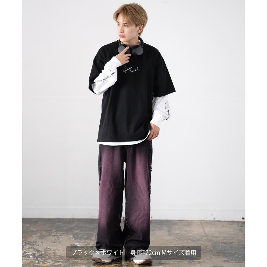 Tシャツ メンズ 重ね着 レイヤード アンサンブル プリントTシャツ 半袖Tシャツ 長袖Tシャツ ロンT ゆったり アメカジ カジュアル ストリート スケーター | improves | 15