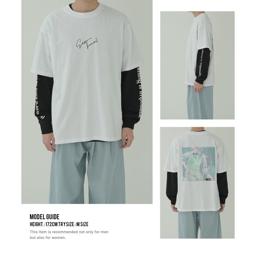 Tシャツ メンズ 重ね着 レイヤード アンサンブル プリントTシャツ 半袖Tシャツ 長袖Tシャツ ロンT ゆったり アメカジ カジュアル ストリート スケーター | improves | 16