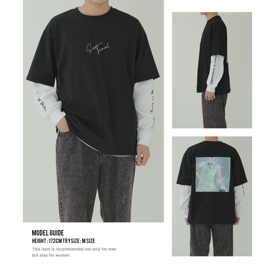 Tシャツ メンズ 重ね着 レイヤード アンサンブル プリントTシャツ 半袖Tシャツ 長袖Tシャツ ロンT ゆったり アメカジ カジュアル ストリート スケーター | improves | 18