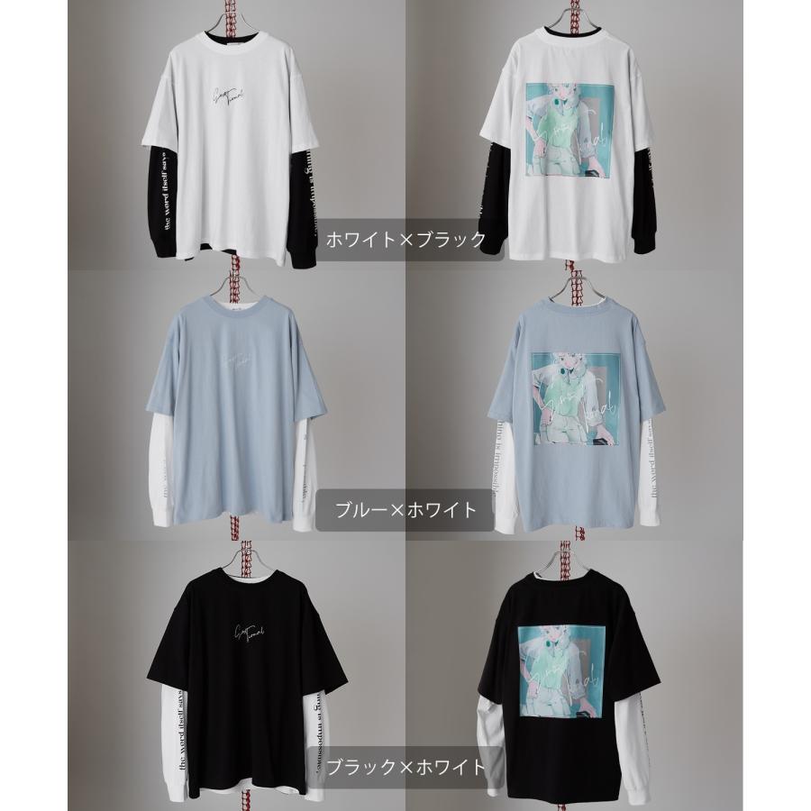 Tシャツ メンズ 重ね着 レイヤード アンサンブル プリントTシャツ 半袖Tシャツ 長袖Tシャツ ロンT ゆったり アメカジ カジュアル ストリート スケーター | improves | 19