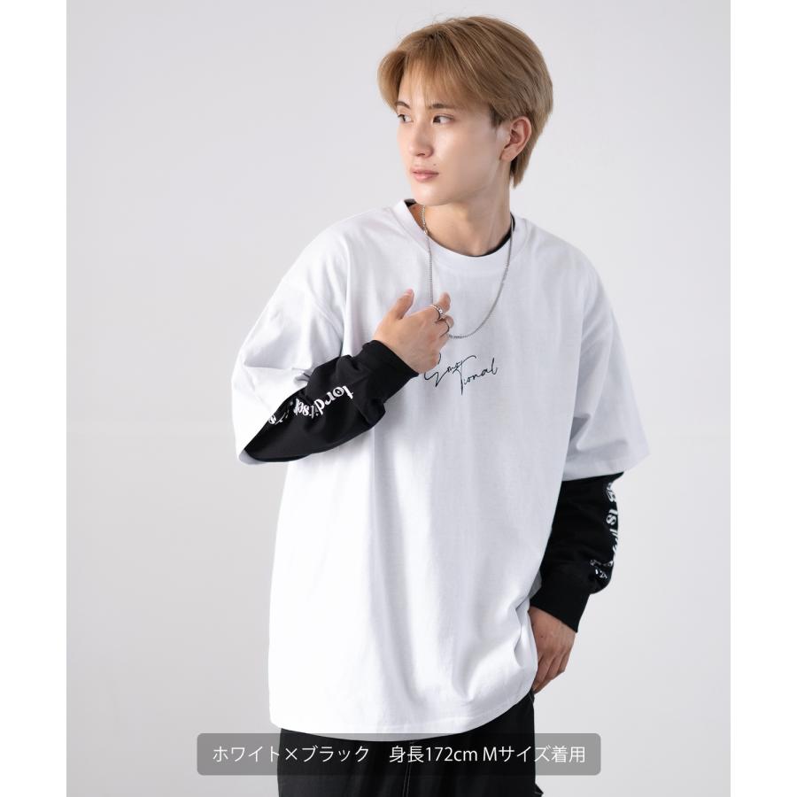 Tシャツ メンズ 重ね着 レイヤード アンサンブル プリントTシャツ 半袖Tシャツ 長袖Tシャツ ロンT ゆったり アメカジ カジュアル ストリート スケーター | improves | 04