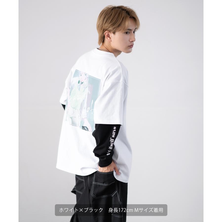 Tシャツ メンズ 重ね着 レイヤード アンサンブル プリントTシャツ 半袖Tシャツ 長袖Tシャツ ロンT ゆったり アメカジ カジュアル ストリート スケーター | improves | 05