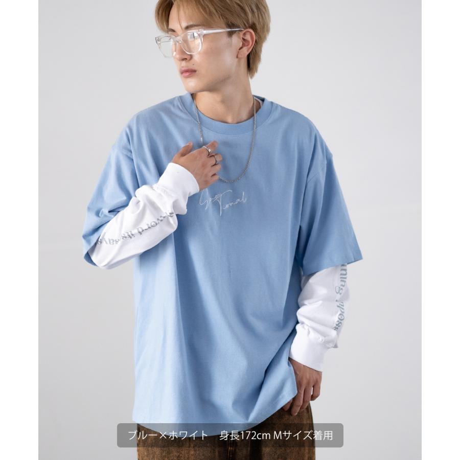 Tシャツ メンズ 重ね着 レイヤード アンサンブル プリントTシャツ 半袖Tシャツ 長袖Tシャツ ロンT ゆったり アメカジ カジュアル ストリート スケーター | improves | 07