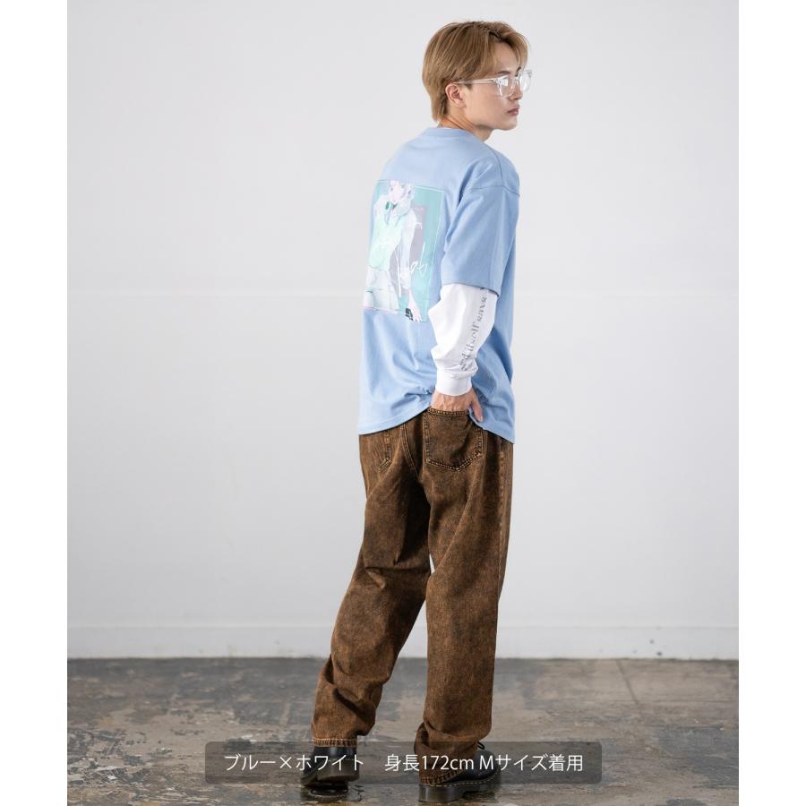 Tシャツ メンズ 重ね着 レイヤード アンサンブル プリントTシャツ 半袖Tシャツ 長袖Tシャツ ロンT ゆったり アメカジ カジュアル ストリート スケーター | improves | 10