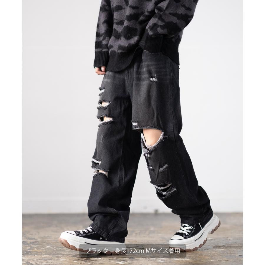 デニムパンツ メンズ ダメージ クラッシュ バギーパンツ ジーンズ ワイドパンツ 大きいサイズ ゆったり アメカジ カジュアル ストリート スケーター 韓国 | improves | 14
