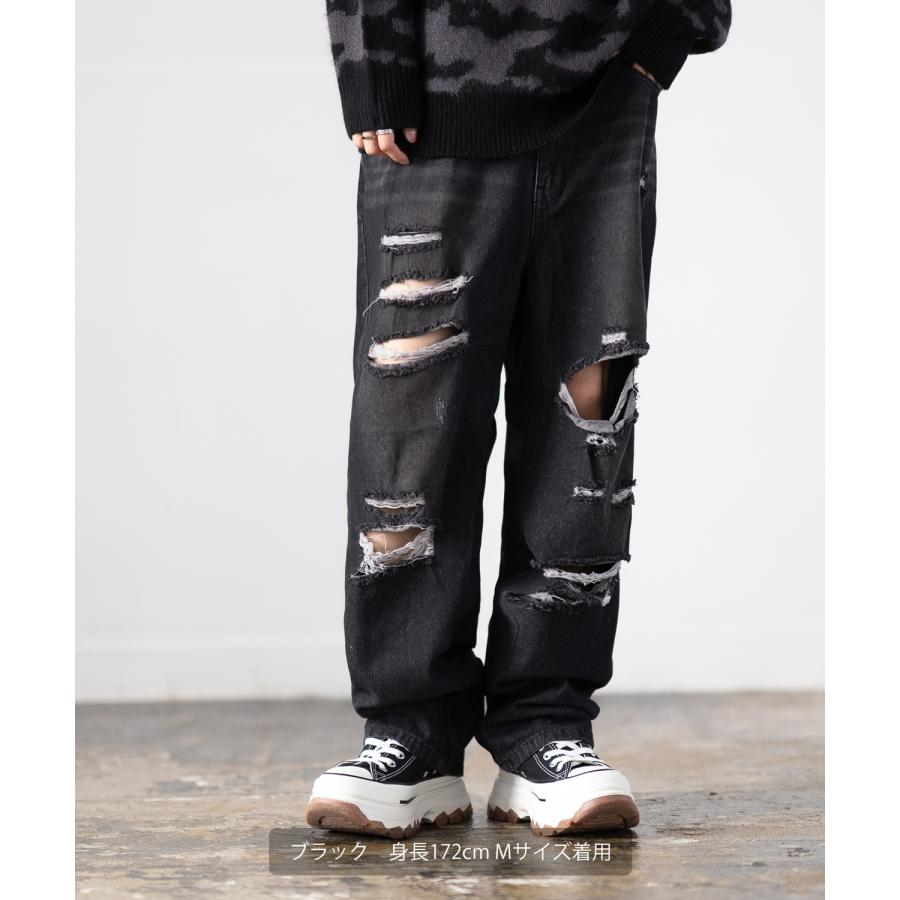 デニムパンツ メンズ ダメージ クラッシュ バギーパンツ ジーンズ ワイドパンツ 大きいサイズ ゆったり アメカジ カジュアル ストリート スケーター 韓国 | improves | 15