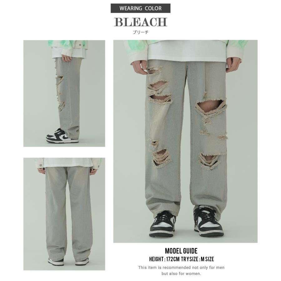 デニムパンツ メンズ ダメージ クラッシュ バギーパンツ ジーンズ ワイドパンツ 大きいサイズ ゆったり アメカジ カジュアル ストリート スケーター 韓国 | improves | 18