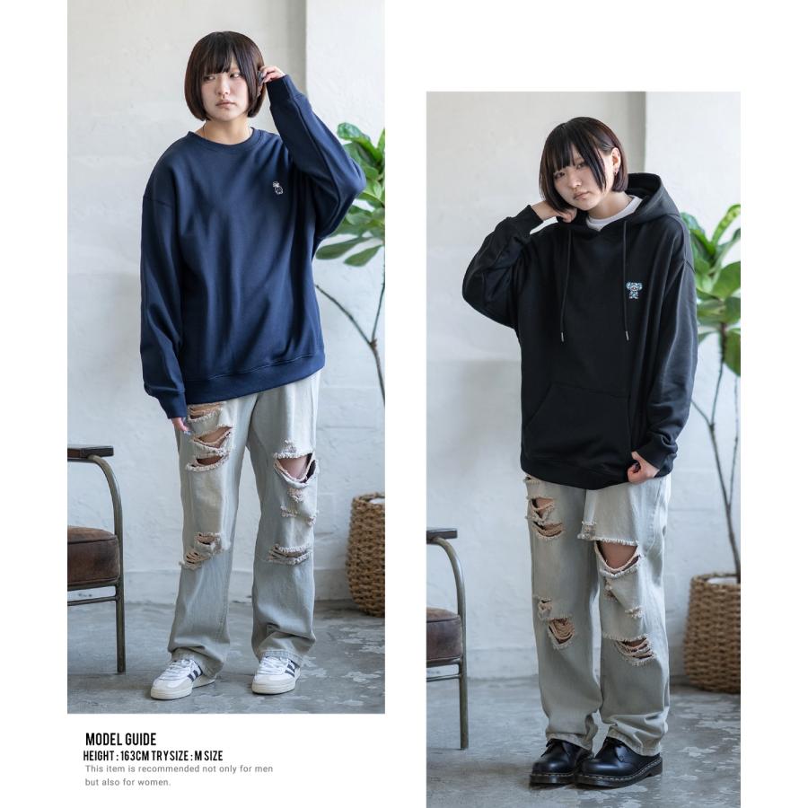 デニムパンツ メンズ ダメージ クラッシュ バギーパンツ ジーンズ ワイドパンツ 大きいサイズ ゆったり アメカジ カジュアル ストリート スケーター 韓国 | improves | 09