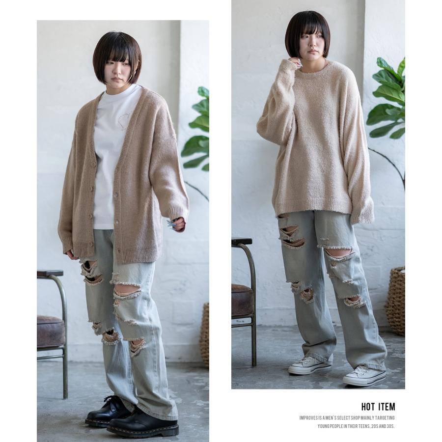 デニムパンツ メンズ ダメージ クラッシュ バギーパンツ ジーンズ ワイドパンツ 大きいサイズ ゆったり アメカジ カジュアル ストリート スケーター 韓国 | improves | 10