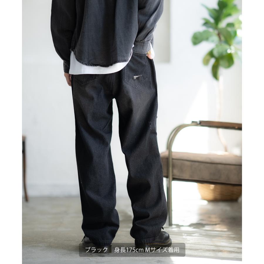 デニムパンツ メンズ ダメージ クラッシュ バギーパンツ ジーンズ ワイドパンツ 大きいサイズ ゆったり アメカジ カジュアル ストリート スケーター 韓国 | improves | 12