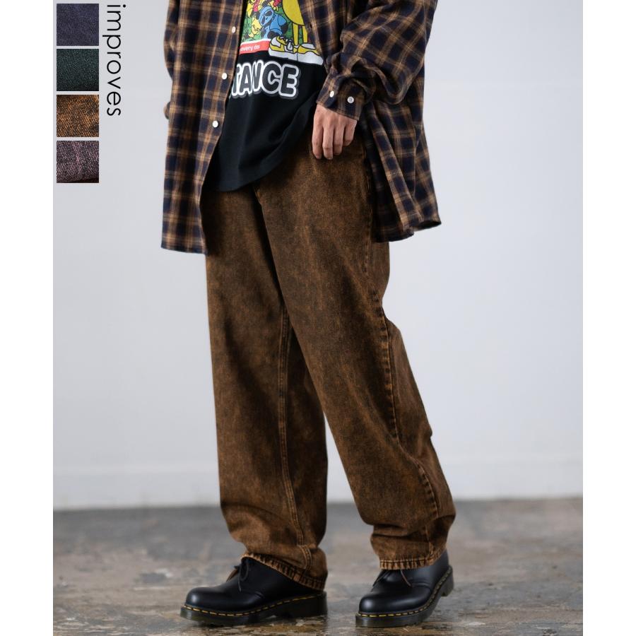 デニムパンツ メンズ ダメージ クラッシュ バギーパンツ ジーンズ ワイドパンツ 大きいサイズ ゆったり アメカジ カジュアル ストリート スケーター 韓国 | improves