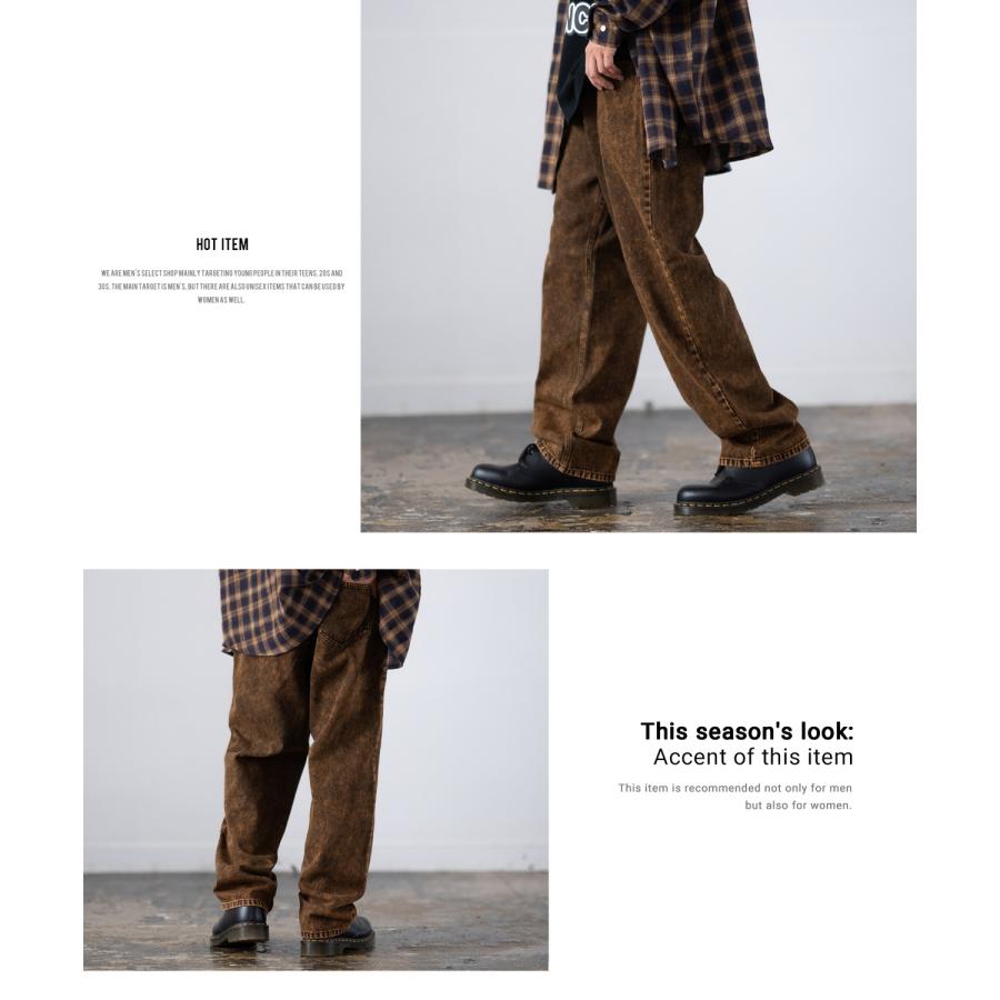 デニムパンツ メンズ ダメージ クラッシュ バギーパンツ ジーンズ ワイドパンツ 大きいサイズ ゆったり アメカジ カジュアル ストリート スケーター 韓国 | improves | 06