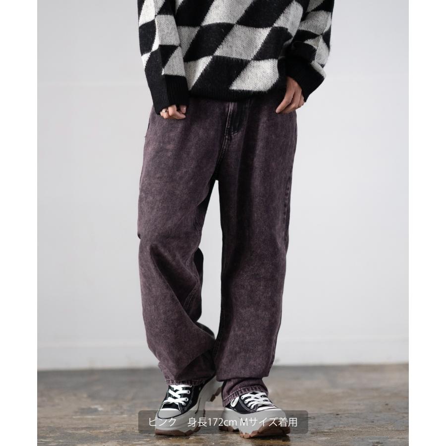 デニムパンツ メンズ ダメージ クラッシュ バギーパンツ ジーンズ ワイドパンツ 大きいサイズ ゆったり アメカジ カジュアル ストリート スケーター 韓国 | improves | 08