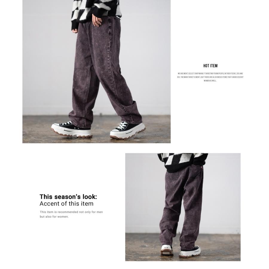 デニムパンツ メンズ ダメージ クラッシュ バギーパンツ ジーンズ ワイドパンツ 大きいサイズ ゆったり アメカジ カジュアル ストリート スケーター 韓国 | improves | 09